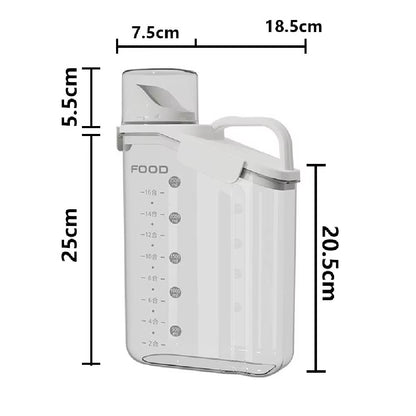 1Pc Cereal Containers Storage, Airtight Grain Jar with Measuring Cup Kitchen Organizers for Oatmeal, Grain, Flour, Pet Food