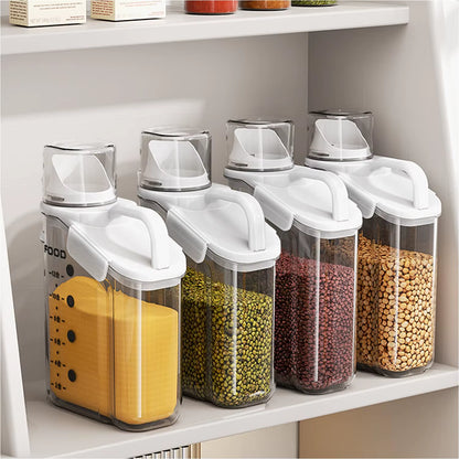 1Pc Cereal Containers Storage, Airtight Grain Jar with Measuring Cup Kitchen Organizers for Oatmeal, Grain, Flour, Pet Food