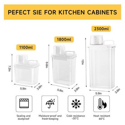 1Pc Cereal Containers Storage, Airtight Grain Jar with Measuring Cup Kitchen Organizers for Oatmeal, Grain, Flour, Pet Food